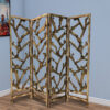 4 Panel Wooden Screen with Mulberry Alpine Like Branches Design, Brown