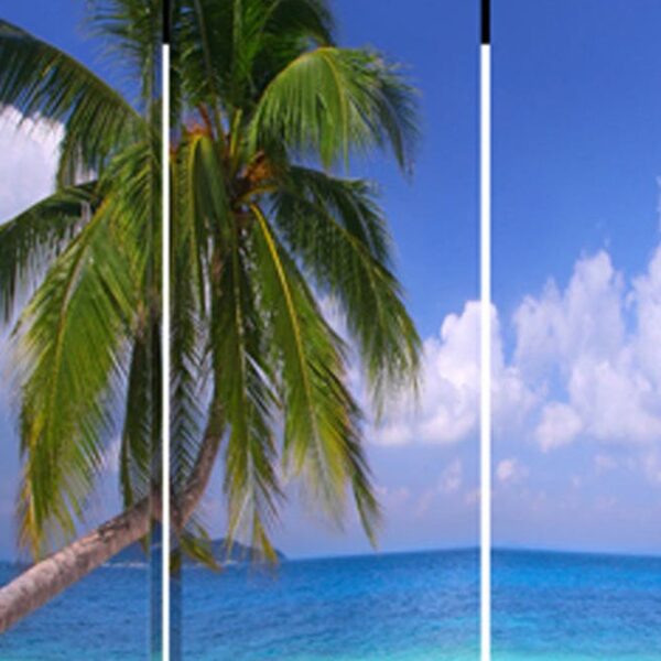 Beach Inspired Canvas Print 3 Panel Wooden Screen, Blue and Green