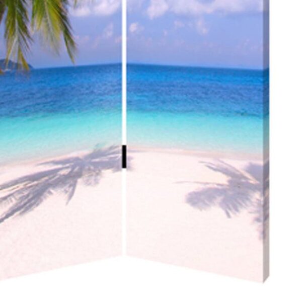 Beach Inspired Canvas Print 3 Panel Wooden Screen, Blue and Green