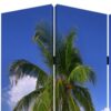Beach Inspired Canvas Print 3 Panel Wooden Screen, Blue and Green