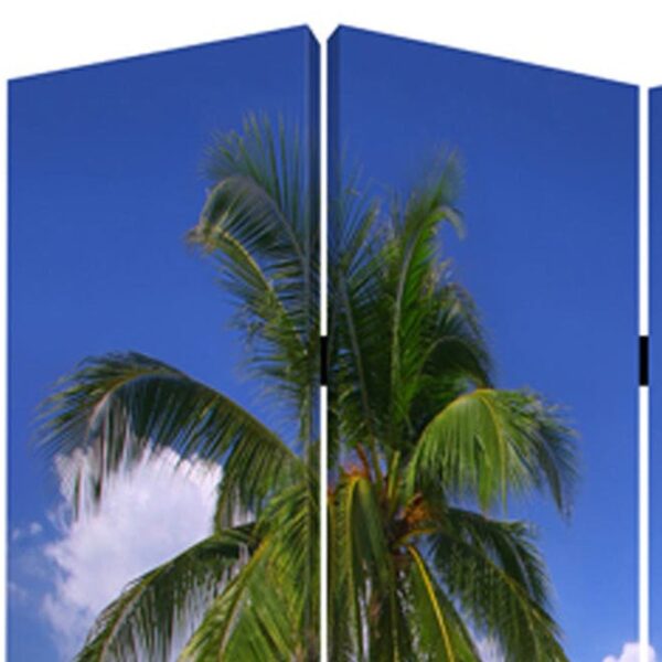 Beach Inspired Canvas Print 3 Panel Wooden Screen, Blue and Green
