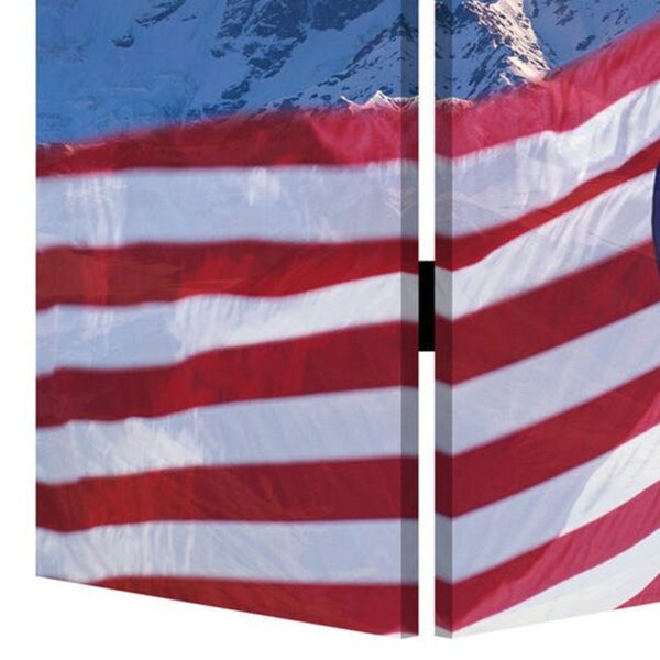 American Flag Printed Wood and Canvas 3 Panel Screen, Multicolor