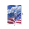 American Flag Printed Wood and Canvas 3 Panel Screen, Multicolor