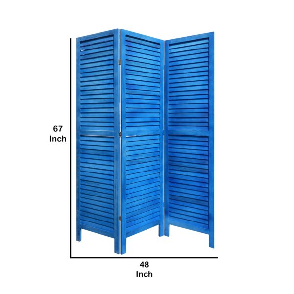 Wooden 3 Panel Shutter Screen with Fitted Slats, Light Blue