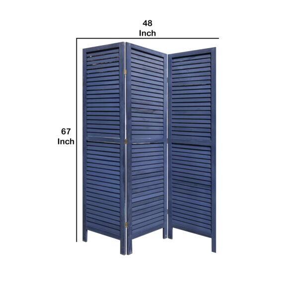 Wooden 3 Panel Shutter Screen with Fitted Slats, Dark Blue