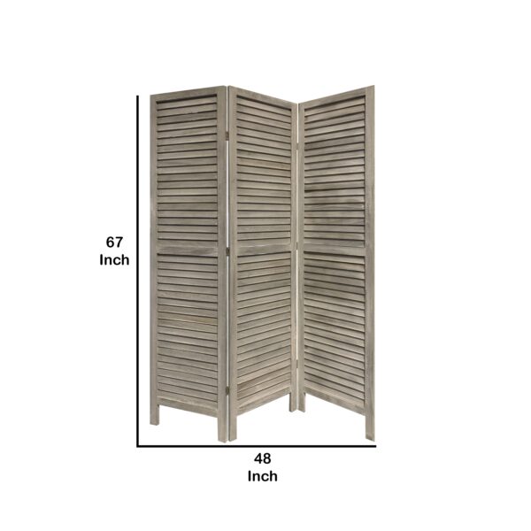 Wooden 3 Panel Shutter Screen with Fitted Slats, Gray