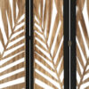 3 Panel Wooden Screen with Laser Cut Tropical Leaf Design, Brown and Black