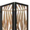 3 Panel Wooden Screen with Laser Cut Tropical Leaf Design, Brown and Black