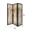 3 Panel Wooden Screen with Laser Cut Tropical Leaf Design, Brown and Black