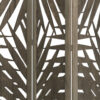 3 Panel Wooden Screen with Laser Cut Tropical Leaf Design, Gray