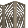 3 Panel Wooden Screen with Laser Cut Tropical Leaf Design, Gray