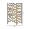 3 Panel Wooden Frame Screen with Diagonal Cut Slats, Natural Brown