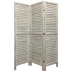67 Inch 3 Panel Shutter Screen with Fitted Slats, Weathered White