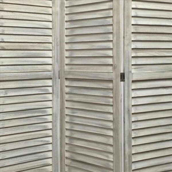 67 Inch 3 Panel Shutter Screen with Fitted Slats, Weathered White