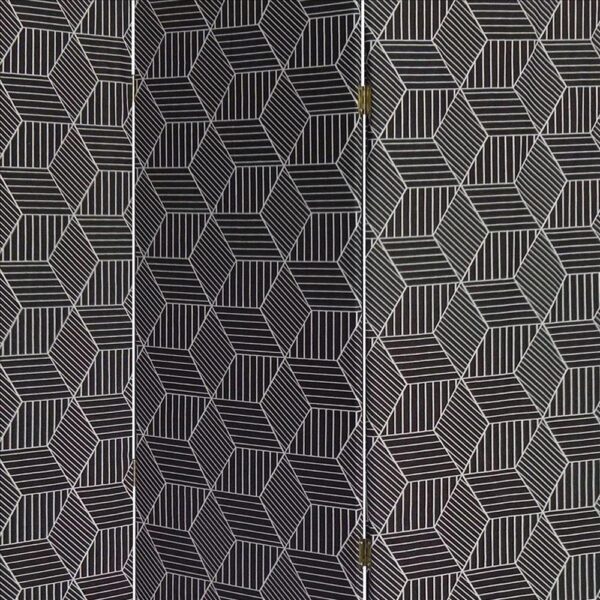 71 Inch 3 Panel Fabric Room Divider with Geometric Print, Black