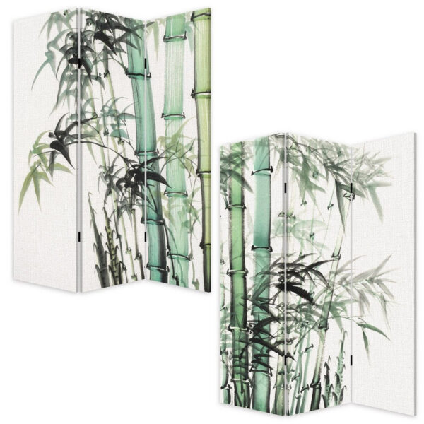 72 Inch 3 Panel Canvas Room Divider with Bamboo Print,Multicolor