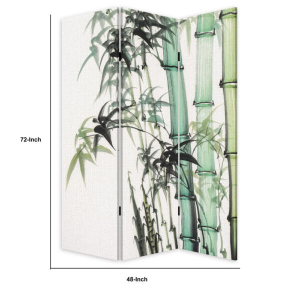 72 Inch 3 Panel Canvas Room Divider with Bamboo Print,Multicolor
