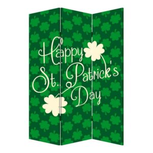 72 Inch 3 Panel Canvas St Patricks Day Print Room Divider,Green