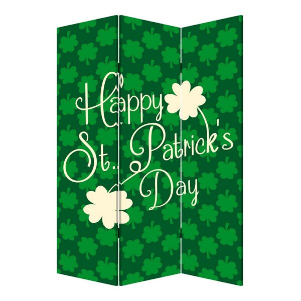 72 Inch 3 Panel Canvas St Patricks Day Print Room Divider,Green