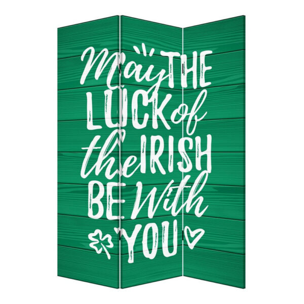 72 Inch 3 Panel Canvas St Patricks Day Print Room Divider,Green
