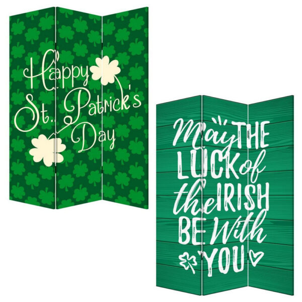 72 Inch 3 Panel Canvas St Patricks Day Print Room Divider,Green