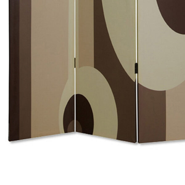 Canvas Print 3 Panel Room Divider with Circle Design, Beige and Brown
