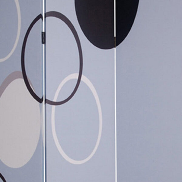 3 Panel Room Divider with Overlapping Circles Pattern, Black and Gray