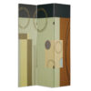 Wooden 3 Panel Canvas Room Divider with Geometric Pattern, Multicolor