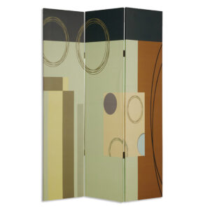 Wooden 3 Panel Canvas Room Divider with Geometric Pattern, Multicolor