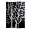 3 Panel Canvas Room Divider with Branch Pattern, Black and White