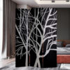3 Panel Canvas Room Divider with Branch Pattern, Black and White