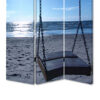 Wooden 3 Panel Room Divider with Seaside Screen Pattern, Blue and Gray