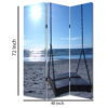Wooden 3 Panel Room Divider with Seaside Screen Pattern, Blue and Gray