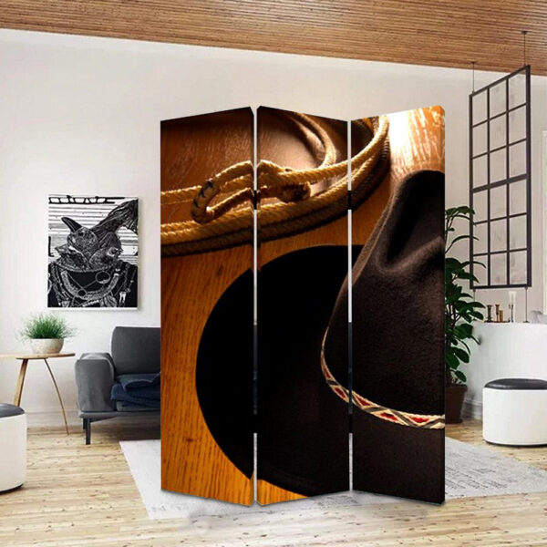3 Panel Foldable Canvas Screen with Country Print, Brown and Black