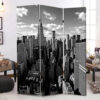 3 Panel Foldable Screen with New York Skyline Print, Black and White