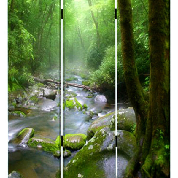 3 Panel Foldable Canvas Screen with Rainforest Print, Green