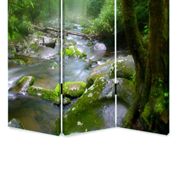 3 Panel Foldable Canvas Screen with Rainforest Print, Green