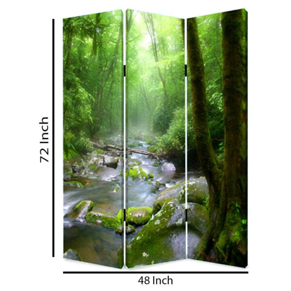 3 Panel Foldable Canvas Screen with Rainforest Print, Green