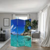 3 Panel Foldable Canvas Screen with Exotic Oceanside Print, Multicolor