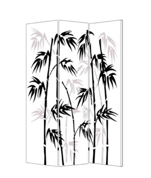 3 Panel Foldable Canvas Bamboo Leaf Print Screen, Black and White