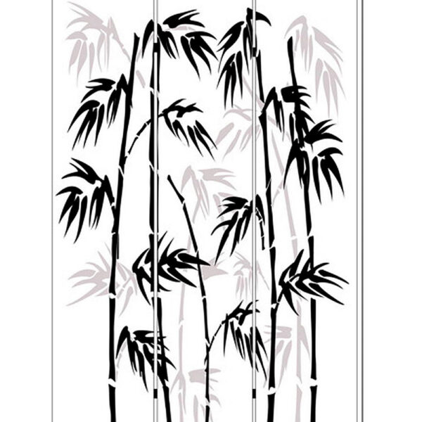 3 Panel Foldable Canvas Bamboo Leaf Print Screen, Black and White