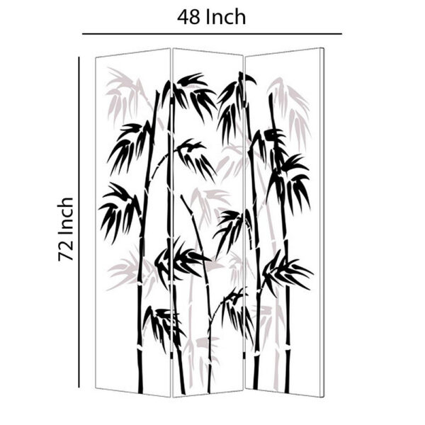 3 Panel Foldable Canvas Bamboo Leaf Print Screen, Black and White