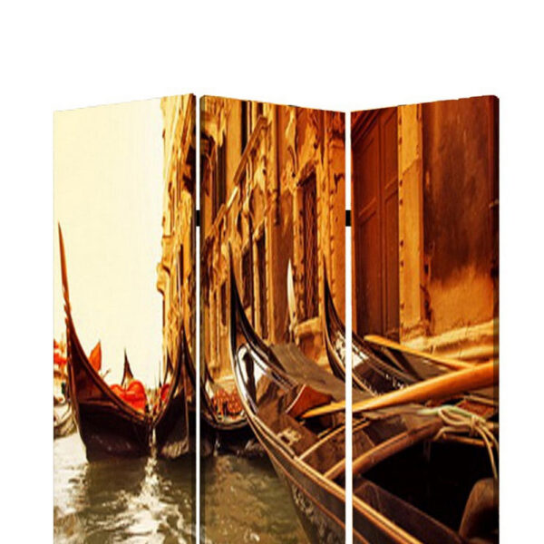 Venice Street Printed Foldable Screen with 3 Panels, Brown