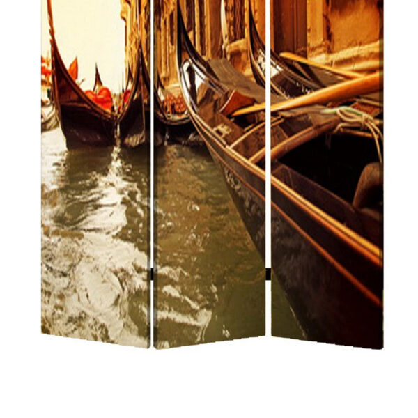 Venice Street Printed Foldable Screen with 3 Panels, Brown