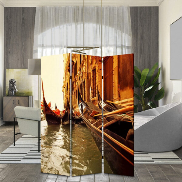 Venice Street Printed Foldable Screen with 3 Panels, Brown