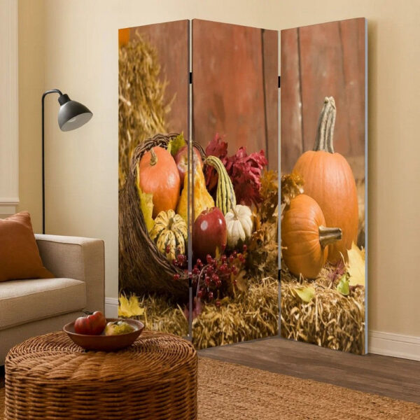 3 Panel Foldable Canvas Screen with Vegetable Still Print, Multicolor