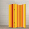 3 Panel Canvas Screen with Bright Stripe Print, Yellow and Red