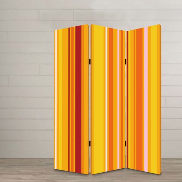 3 Panel Canvas Screen with Bright Stripe Print, Yellow and Red