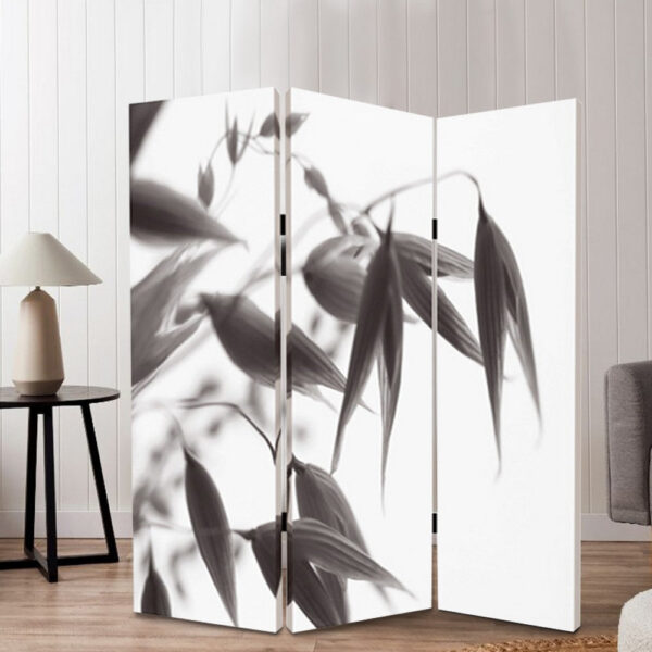 3 Panel Foldable Canvas Screen with Lily Print, Black and White