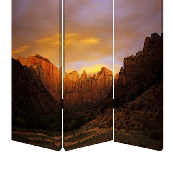 Sunset Plateau Print Foldable Canvas Screen with 3 Panels, Multicolor